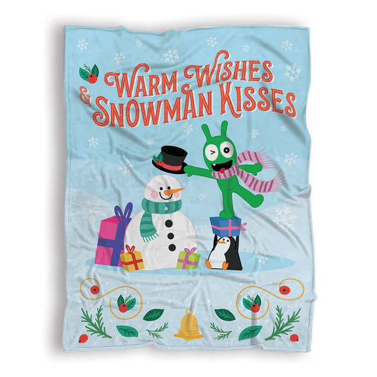 Pea Pea Snowman Kisses Christmas Cozy Soft Warm Fleece Blanket, Xmas Blanket Gift For Kids Family Friends