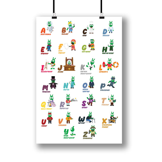 Pea Pea Alphabet Jobs Poster, Professions Alphabet Chart With Occupations A to Z