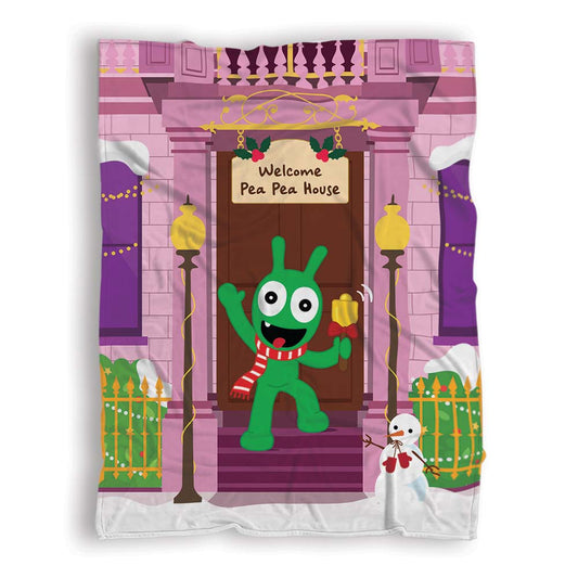 Pea Pea House Jingle Bell Christmas Fleece Blanket, Xmas Blanket Gift For Kids Family Friends