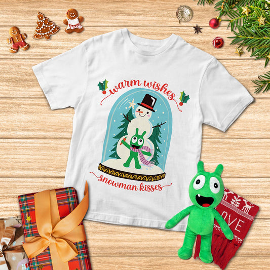 Pea Pea Snowman Kisses Christmas Youth T-Shirt, Pea Pea Xmas Shirts Gift For Kids Family Friends