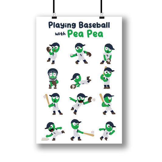 Playing Baseball With Pea Pea Poster, Baseball Poster For Kids