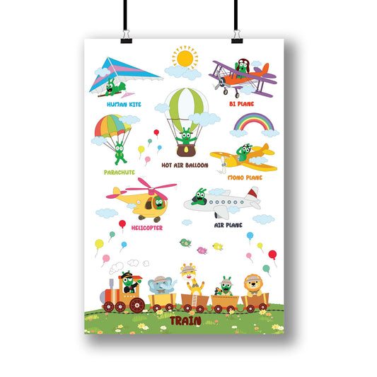 Pea Pea Airplane Transportation Poster, Vehicle Poster For Kids