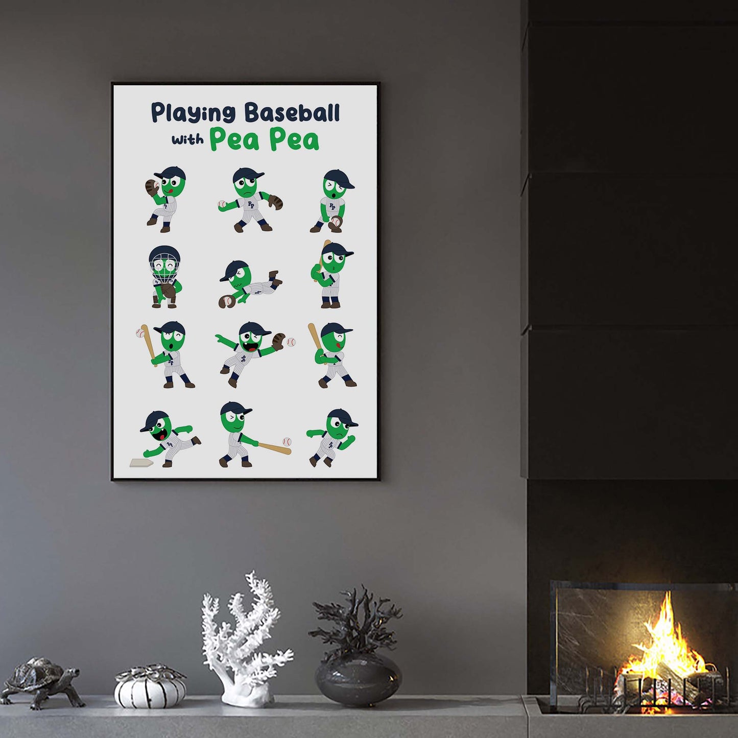 Playing Baseball With Pea Pea Poster, Baseball Poster For Kids