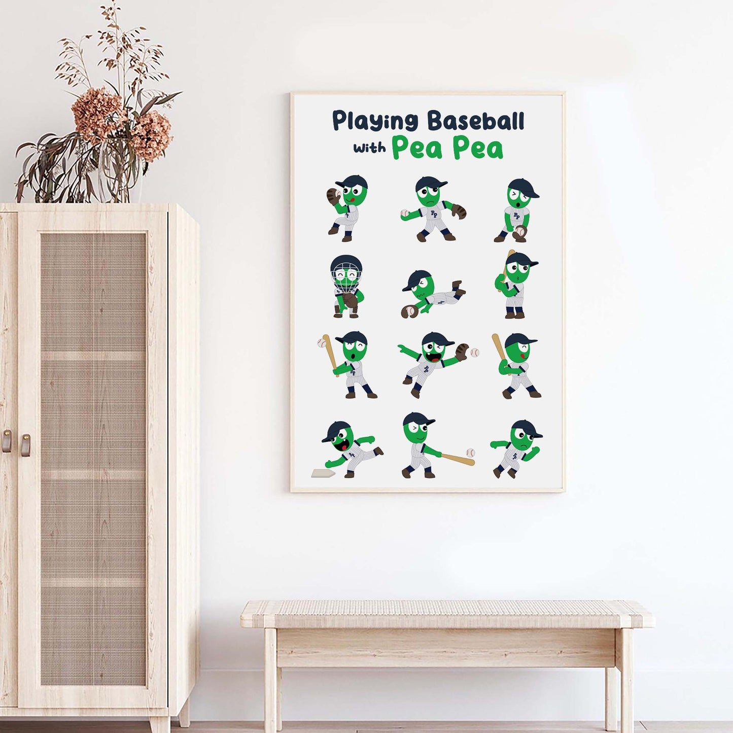 Playing Baseball With Pea Pea Poster, Baseball Poster For Kids