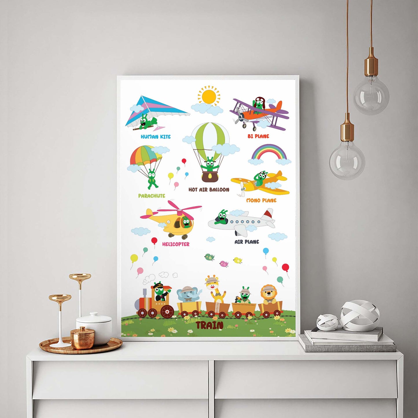 Pea Pea Airplane Transportation Poster, Vehicle Poster For Kids