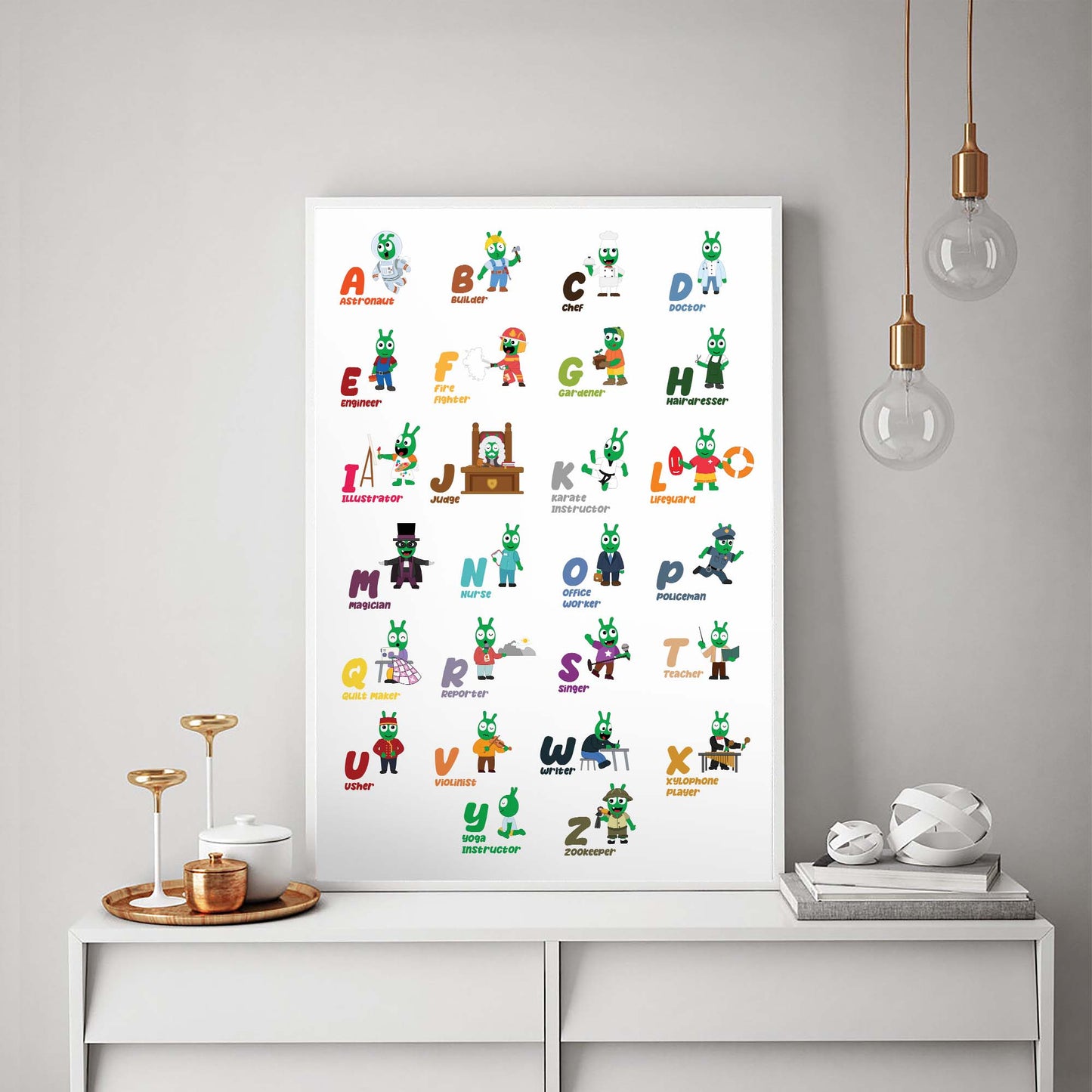 Pea Pea Alphabet Jobs Poster, Professions Alphabet Chart With Occupations A to Z