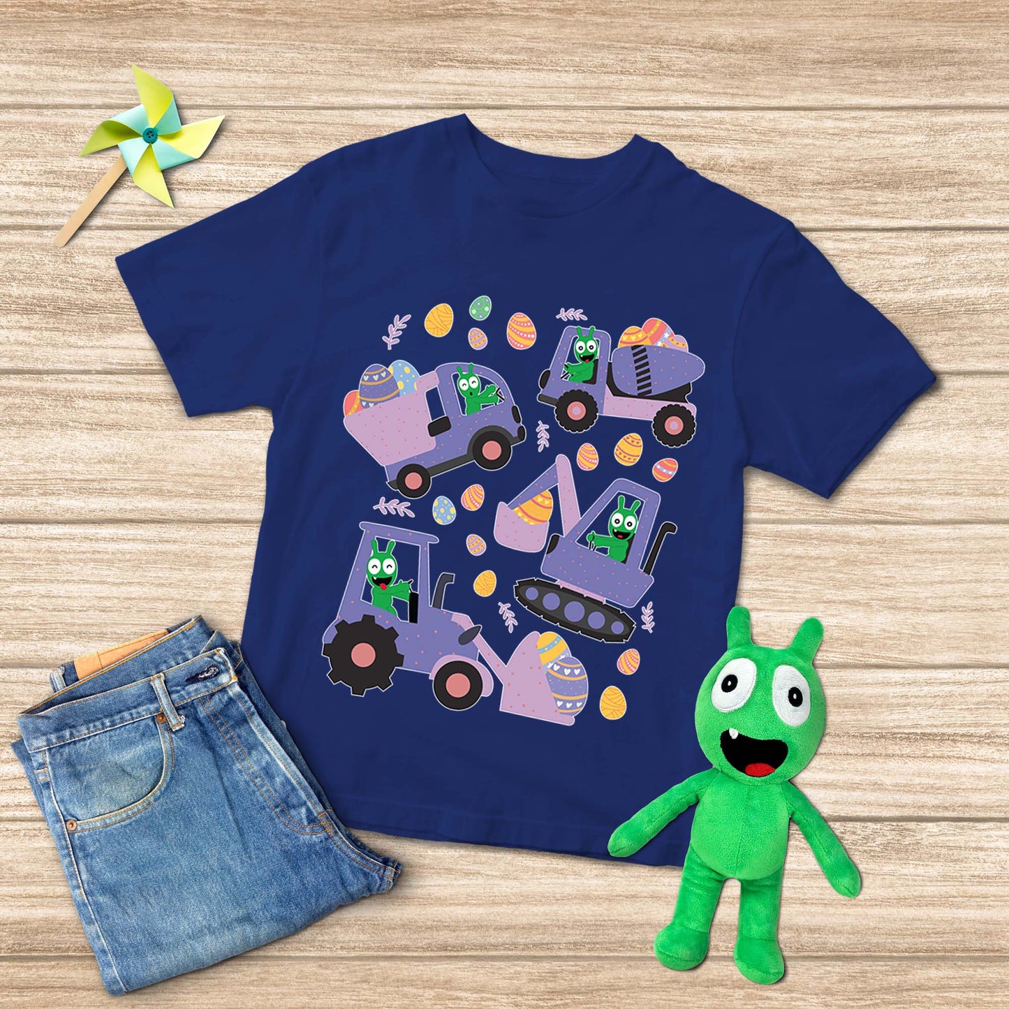 Pea Pea Easter Construction Youth T Shirt, Eggs-Cavator Shirts Easters Day Gifts