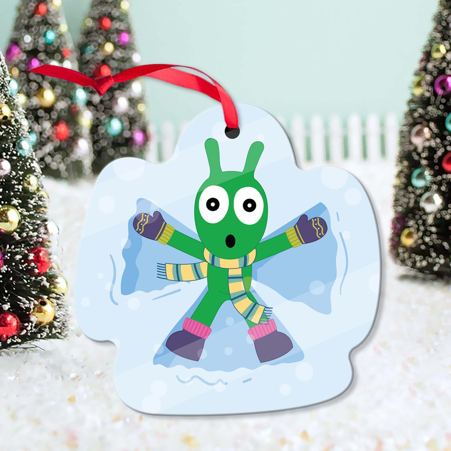 Pea Pea Play with Snow Christmas Custom Shaped Acrylic Ornament