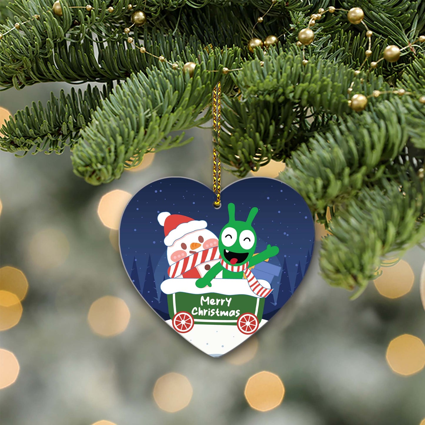 Pea Pea Snowman Merry Christmas Wood/Acrylic Ornament