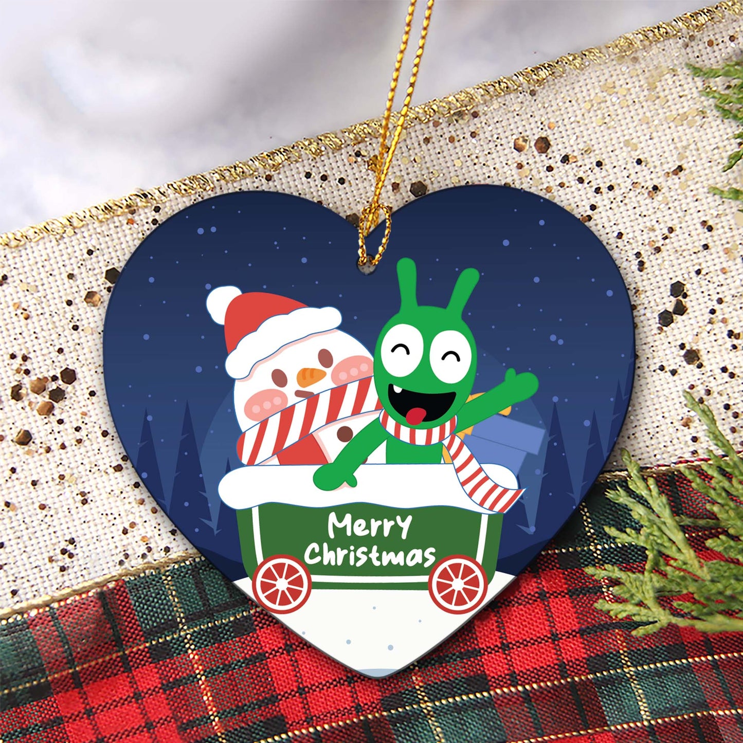 Pea Pea Snowman Merry Christmas Wood/Acrylic Ornament