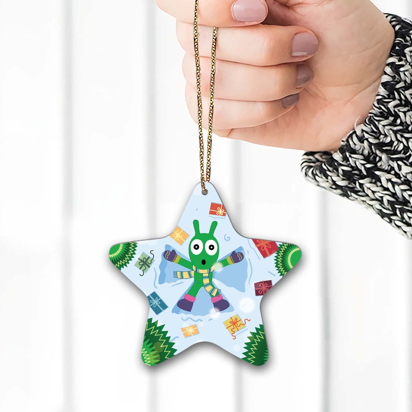 Pea Pea Play with Snow Christmas Wood/Acrylic Ornament