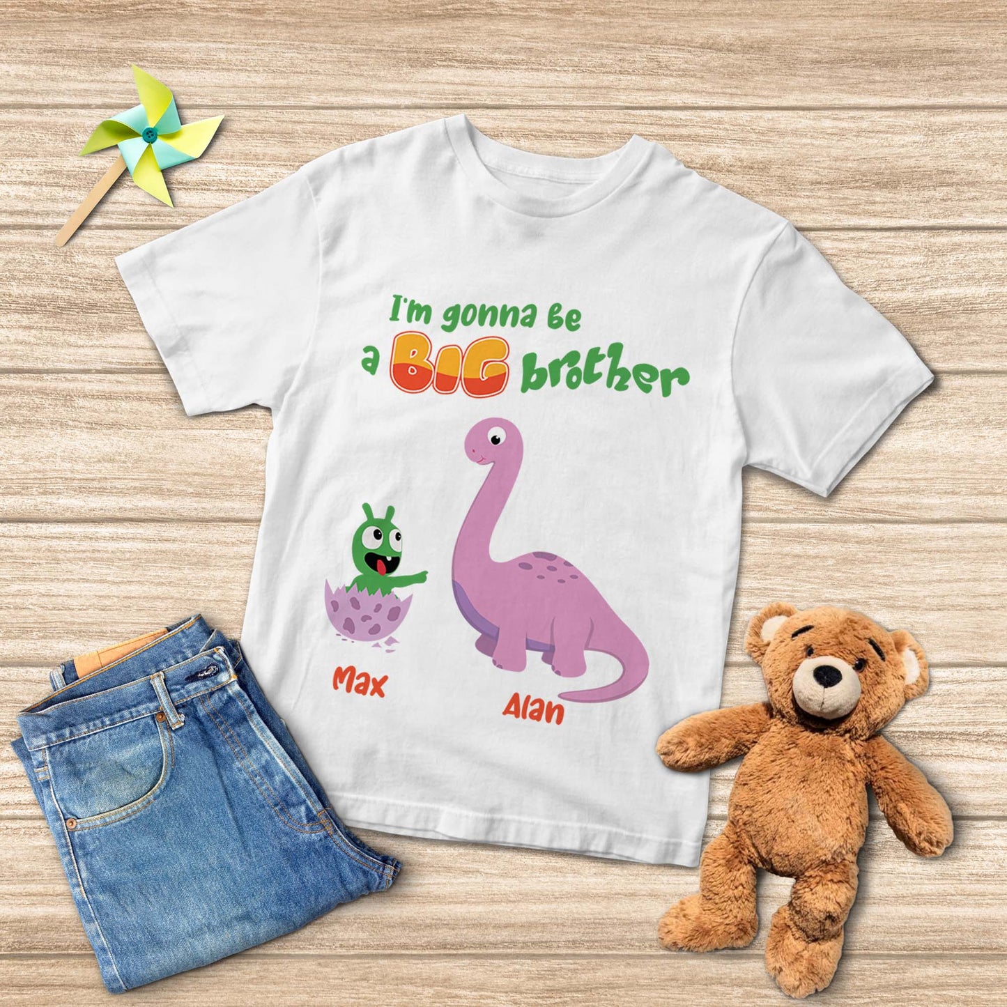 Pea Pea Big Brother Dinosaur Personalized Youth T Shirt For Kids