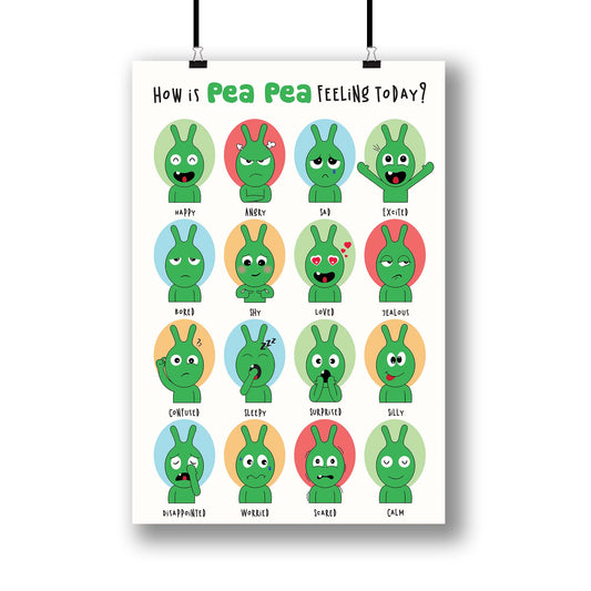 Pea Pea Feeling Charts Poster For Kids, Calming Corner, Emotions Chart Prints
