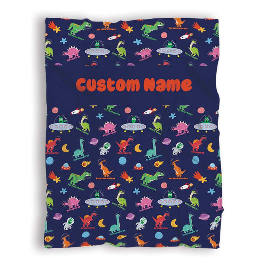 Pea Pea And Dinosaurs In Space Personalized Cozy Soft Warm Fleece Blanket