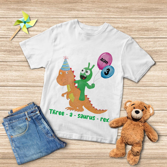 Pea Pea Three Rex Birthday T-Shirt, Dinosaur Birthday Boy Shirt, Dino Gift Tee