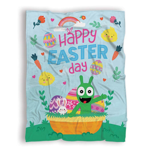 Pea Pea Happy Easter Day Fleece Blanket, Pea Pea Bunny Easter Eggs Blankets