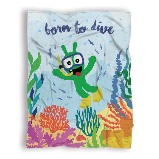 Pea Pea Born To Dive Fleece Blanket, Pea Pea Ocean Theme Blankets