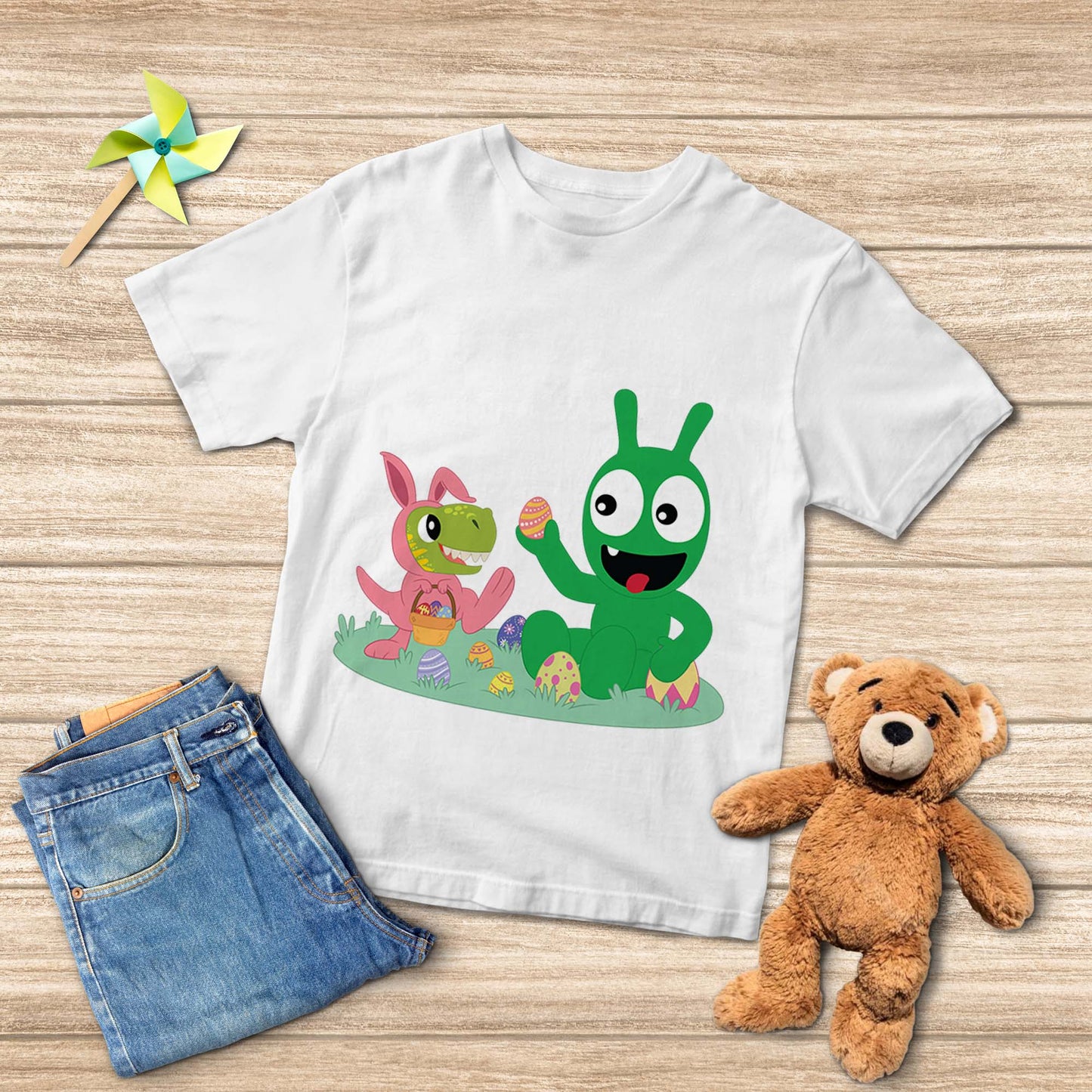 Pea Pea recoge huevos de Pascua con camiseta juvenil Bunny-T Rex 