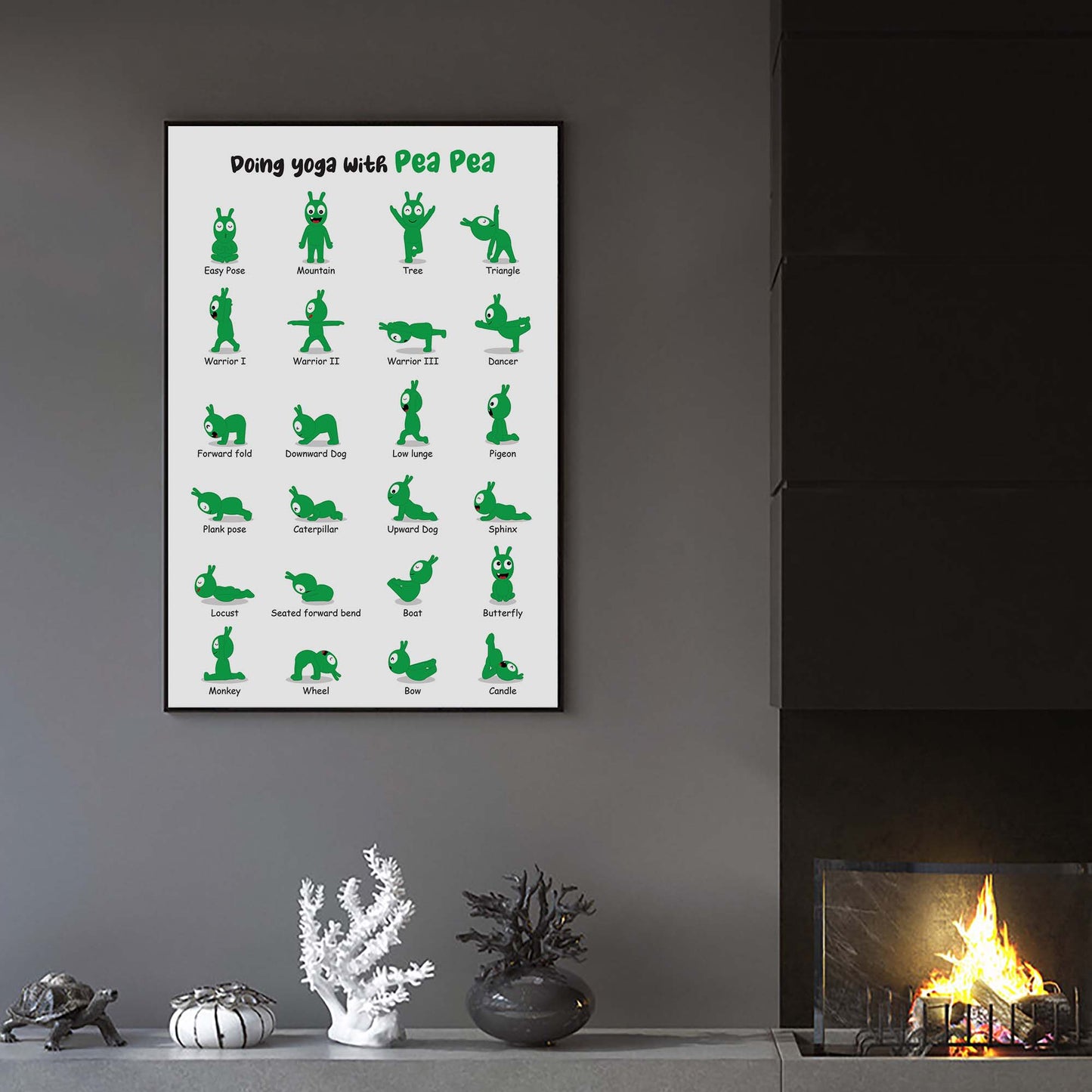 Doing Yoga With Pea Pea Poster, Pea Pea Yoga Poses Posters For Kids