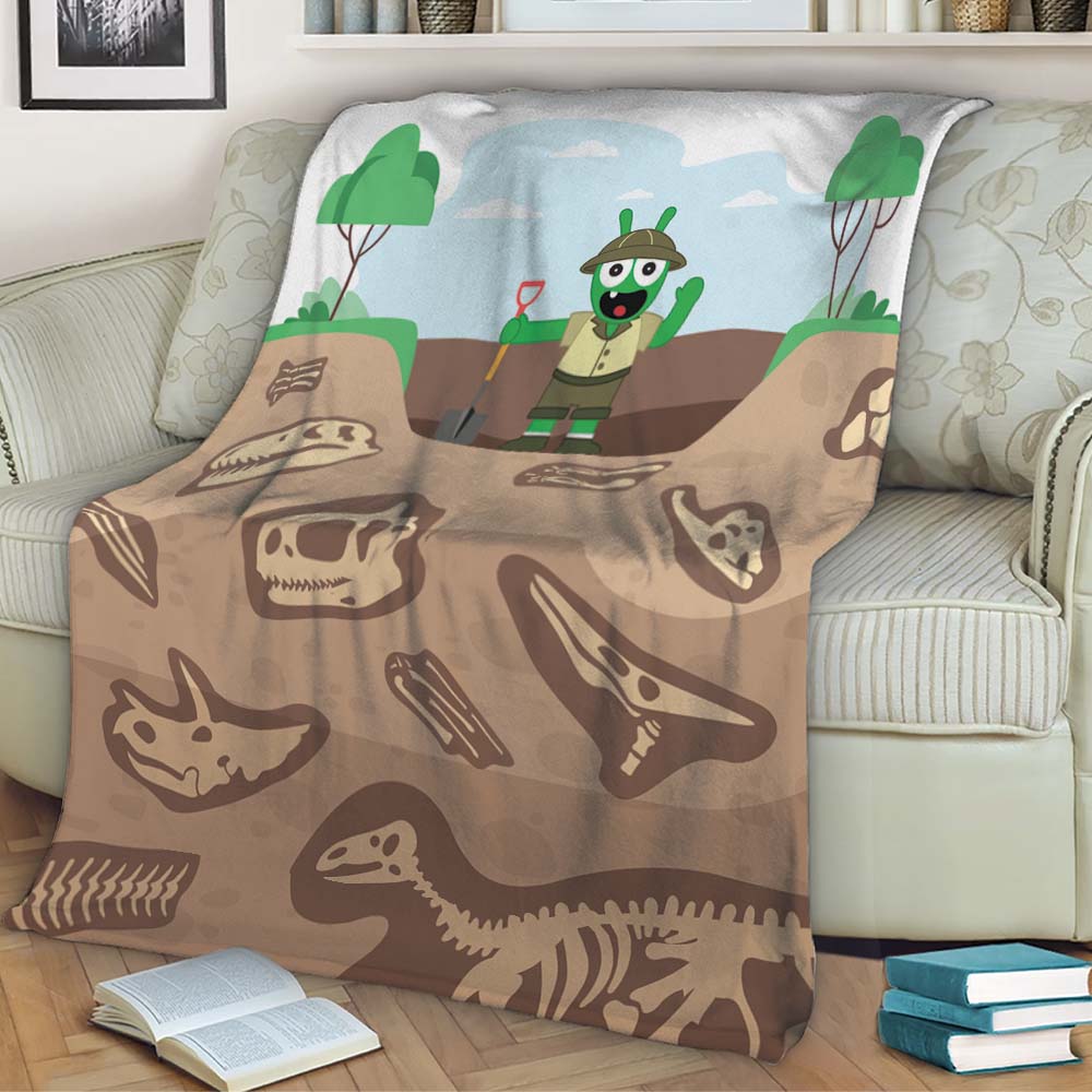 Pea Pea Discovers Dinosaur Fossils Cozy Soft Warm Fleece Blanket