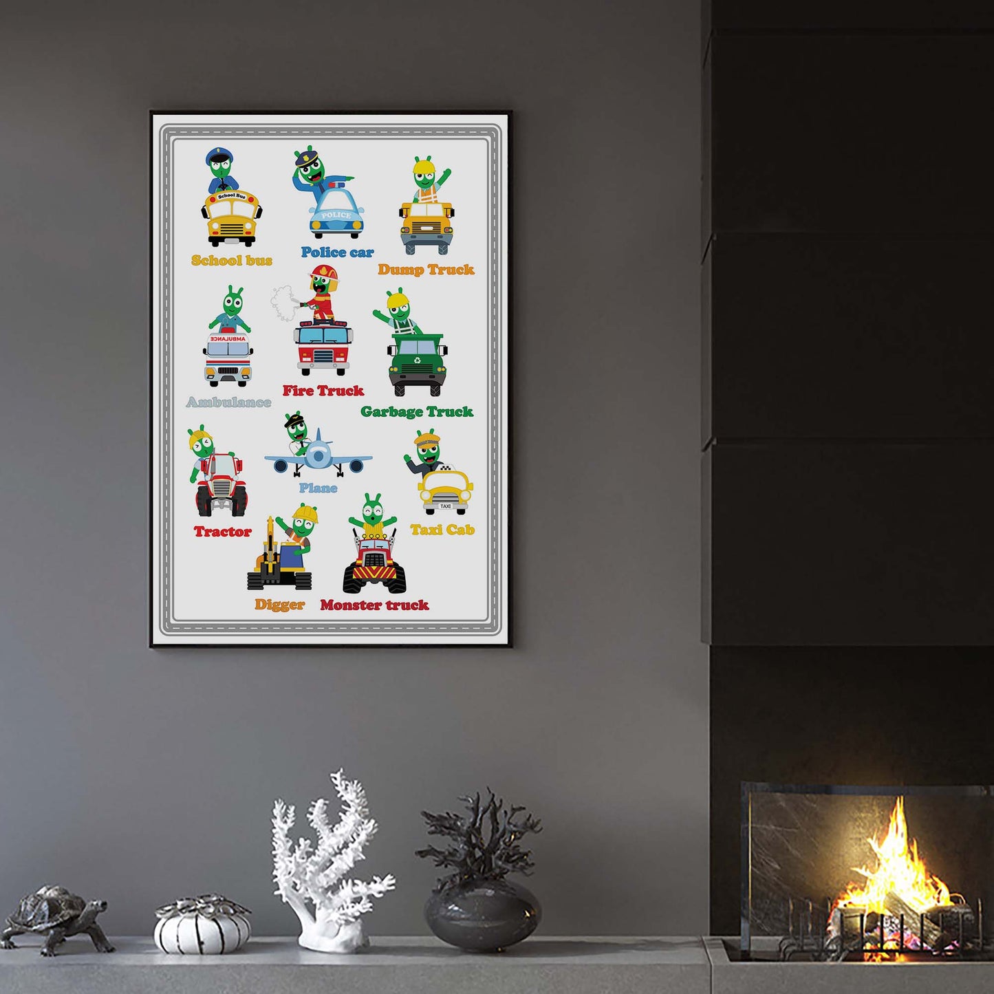 Pea Pea Vehicles Transportation Poster For Kids, Educational Posters Prints