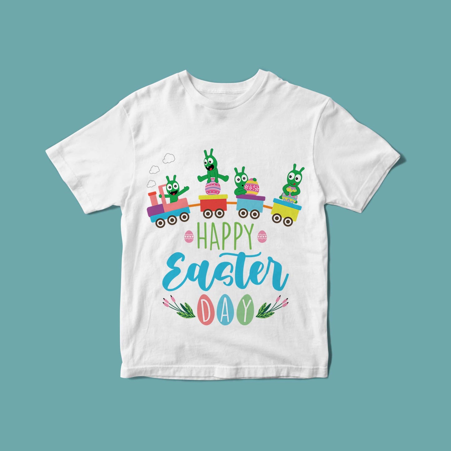 Pois pois Joyeuses Pâques sur le T-shirt coloré de la jeunesse du train de Pâques