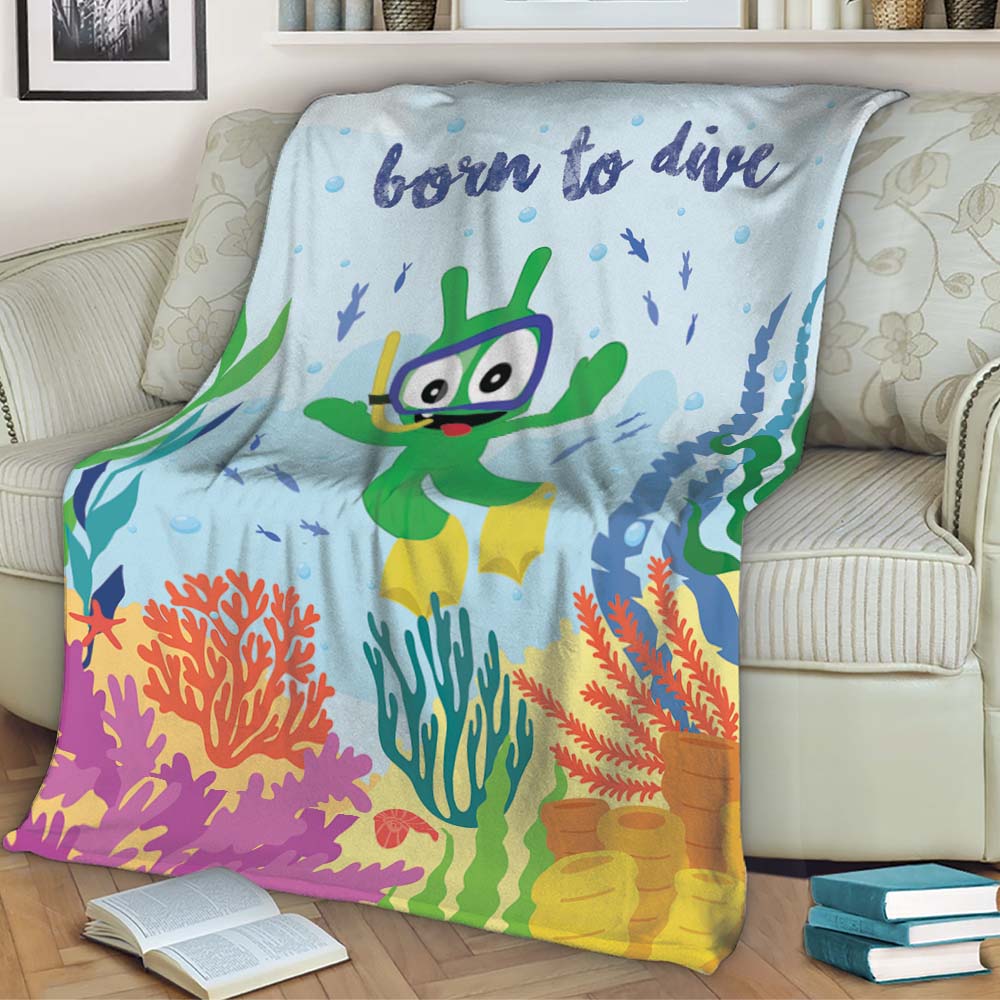 Pea Pea Born To Dive Fleece Blanket, Pea Pea Ocean Theme Blankets