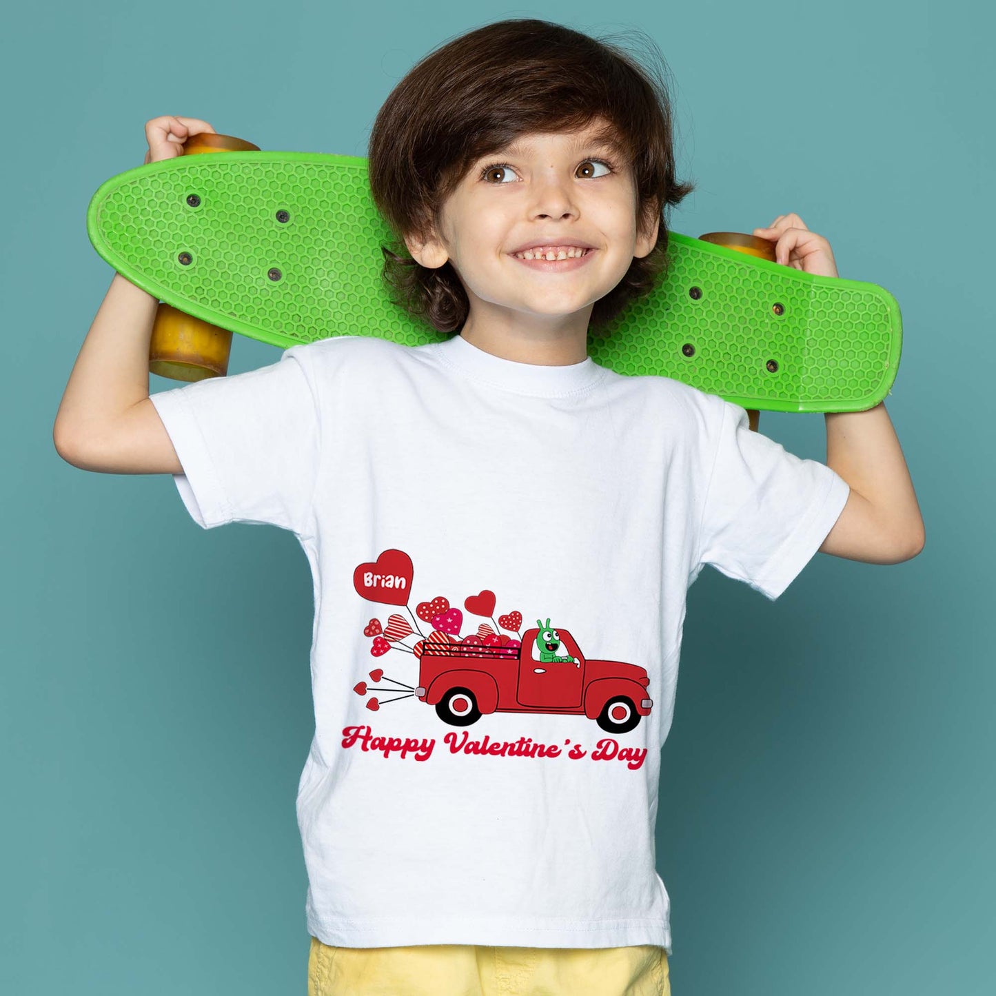 Pea Pea Valentine Balloon Red Truck Youth T Shirt