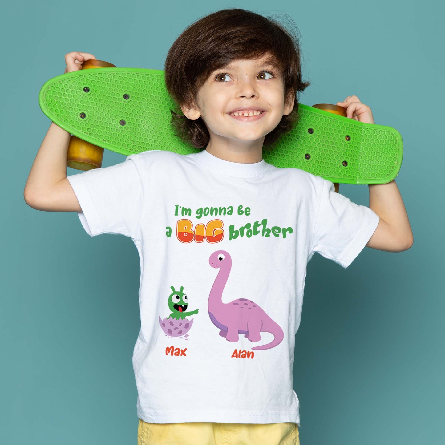 Pea Pea Big Brother Dinosaur Personalized Youth T Shirt For Kids