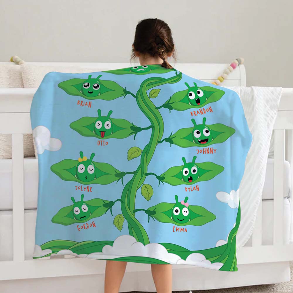 Grandpa Pea Pea And Grandchildren Personalized Cozy Soft Warm Fleece Blanket