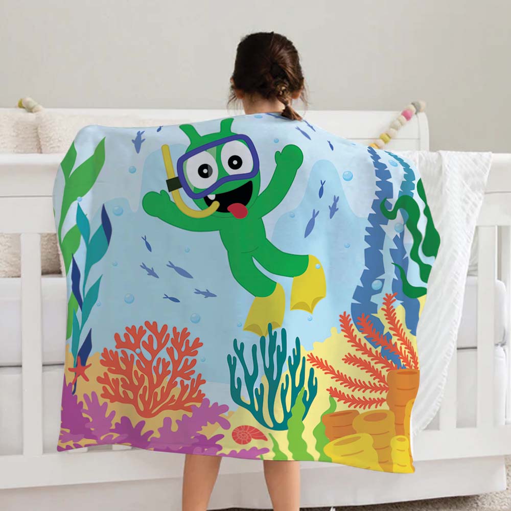 Pea Pea Born To Dive Fleece Blanket, Pea Pea Ocean Theme Blankets