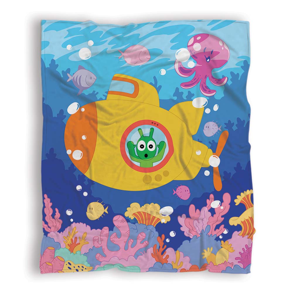 Pea Pea In A Yellow Submarine To Explore The Ocean Fleece Blanket