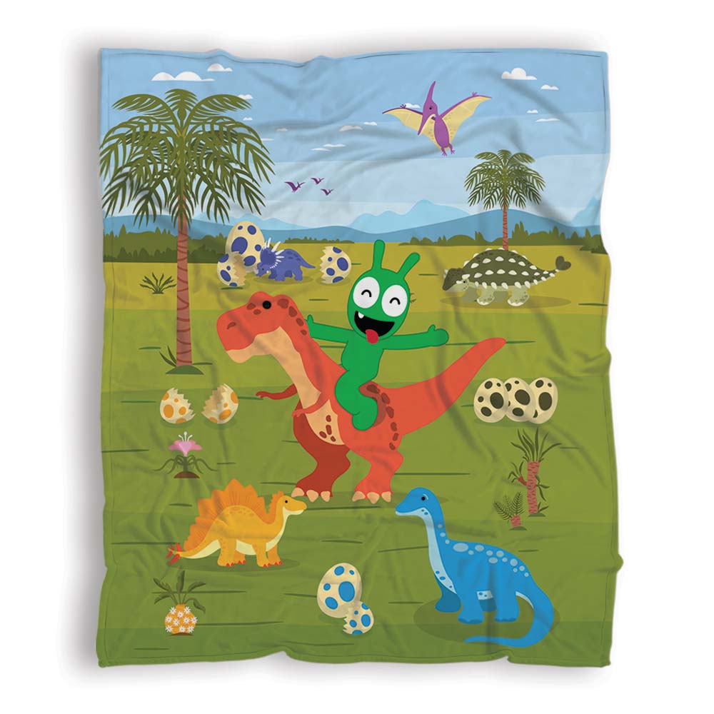 Pea Pea Playing With Dinosaurs In The Jurassic Period Cozy Soft Warm Fleece Manta 