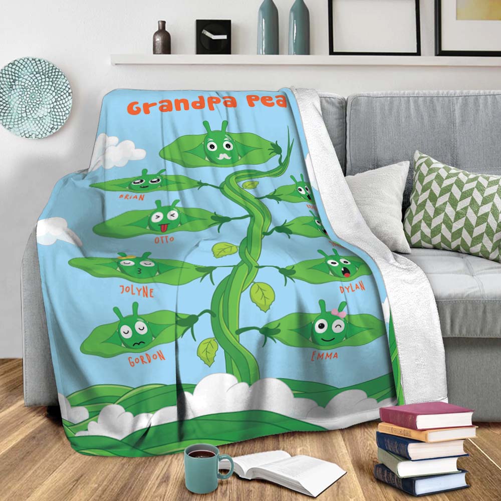 Grandpa Pea Pea And Grandchildren Personalized Cozy Soft Warm Fleece Blanket