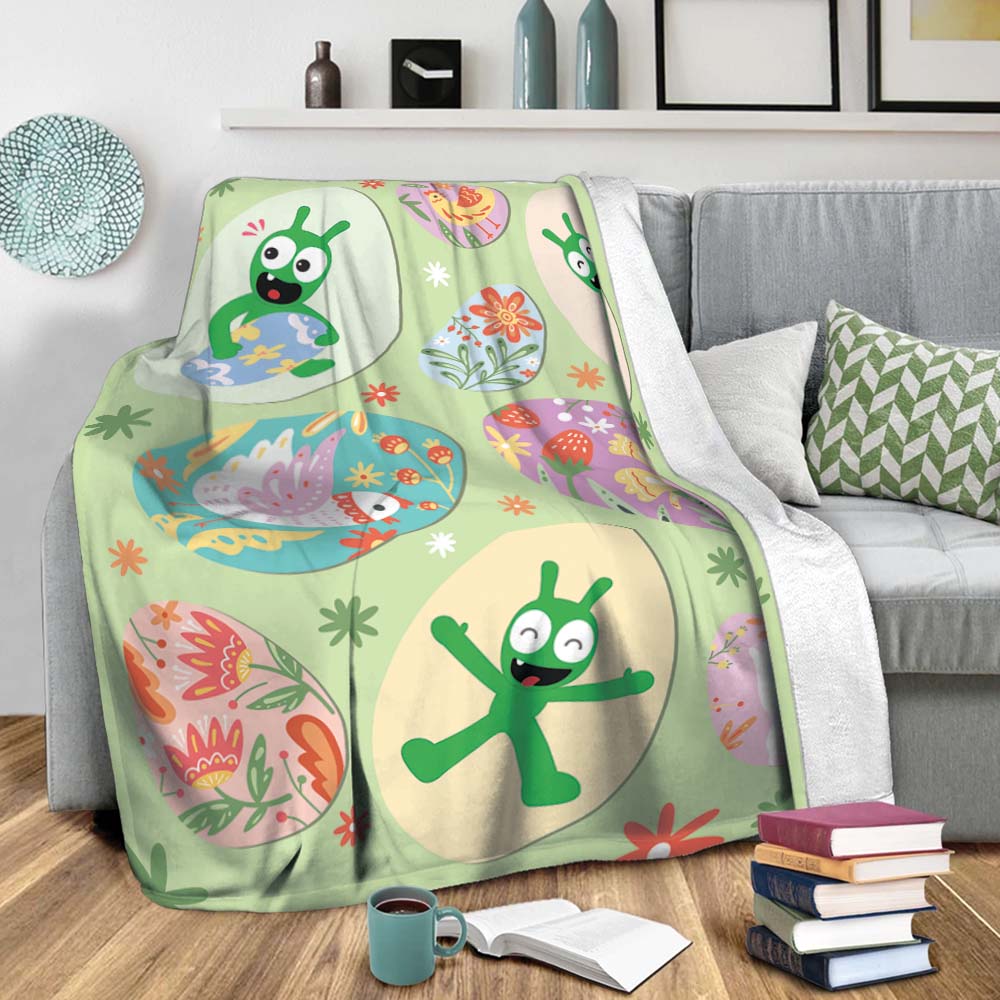 Pea Pea Playing With Easter Eggs Fleece Blanket, Easters Day Blanket For Kids