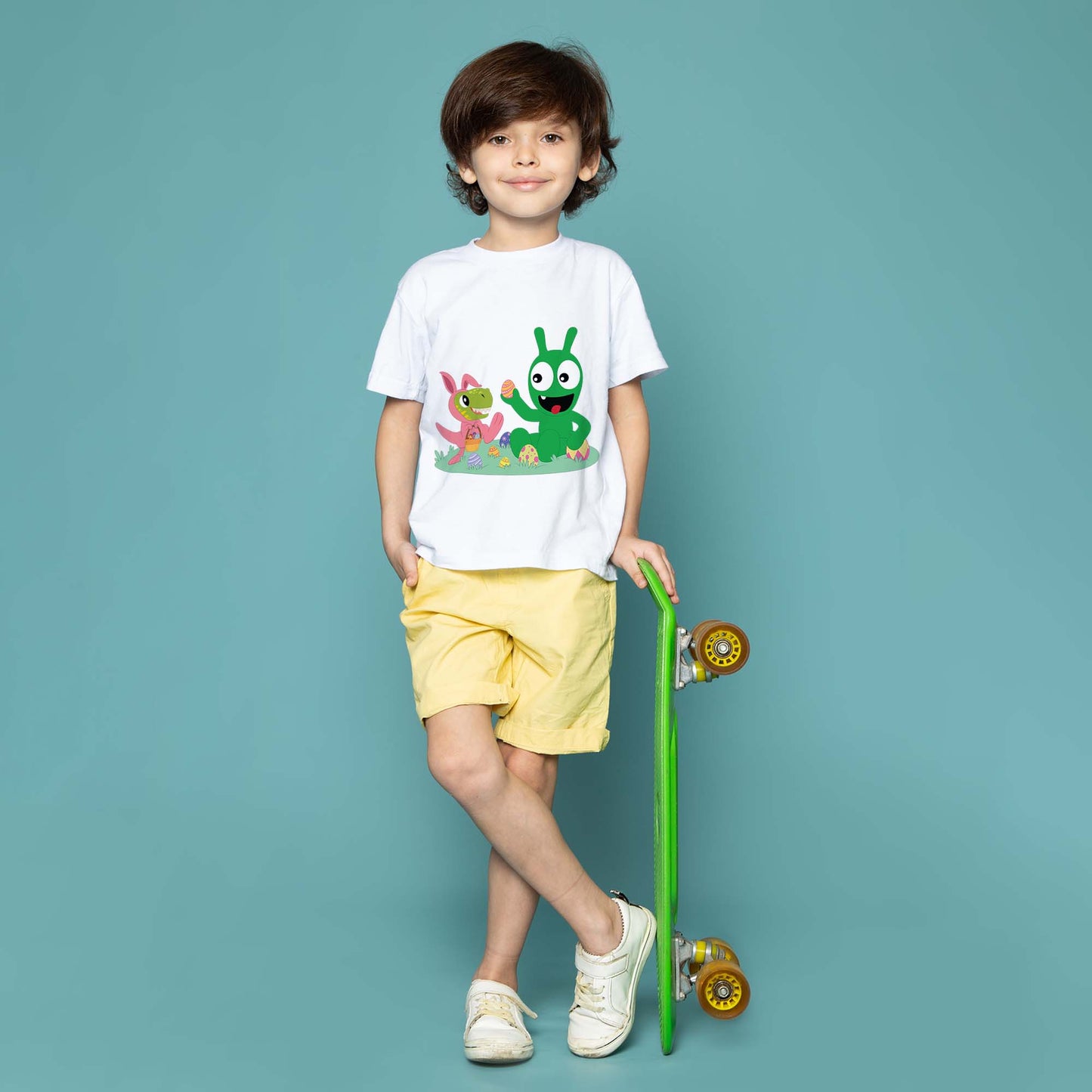 Pea Pea Picks Up Easter Eggs With Bunny-T Rex Youth T Shirt