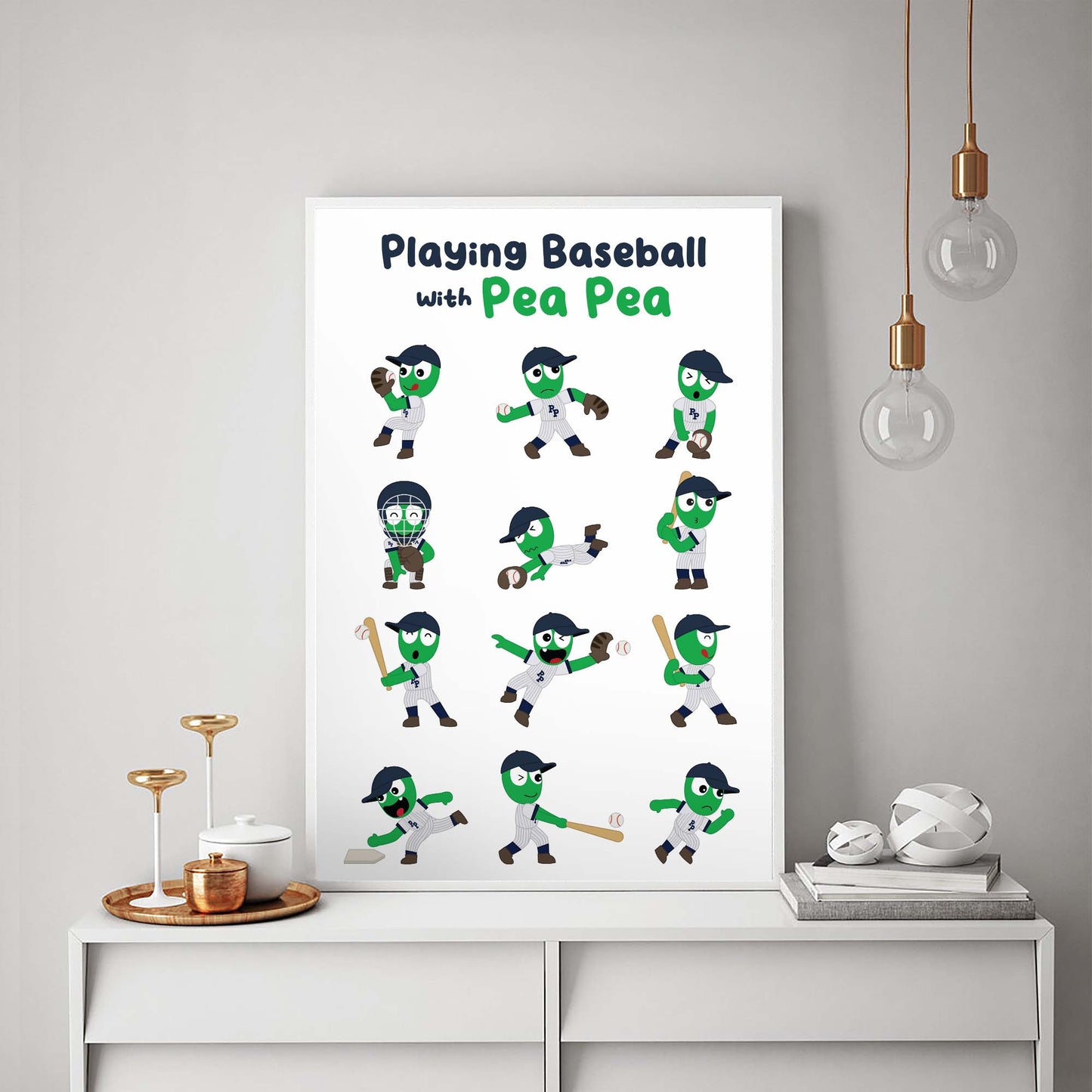 Pois Pois Baseball Pose Pépinière Poster