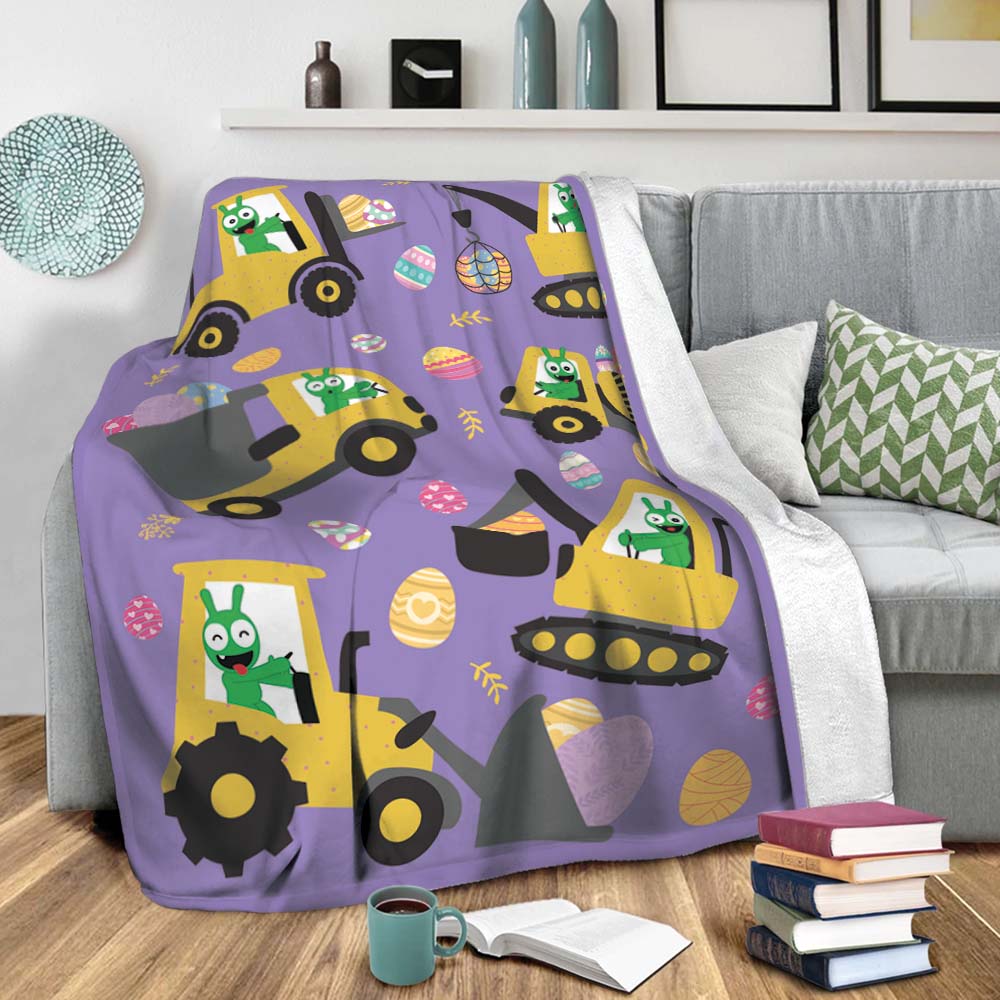 Pea Pea Drives Construction Vehicles And Sweeps Easter Day Fleece Blanket
