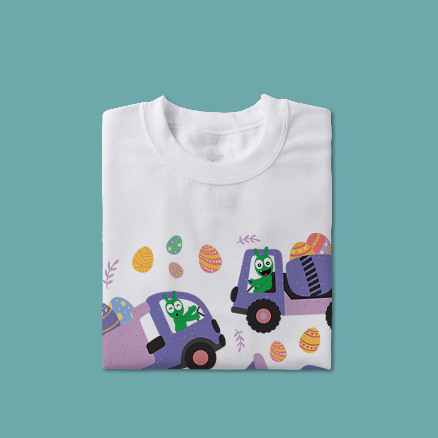 Pea Pea balaie les œufs de Pâques avec un t-shirt pour jeunes de véhicules de construction 