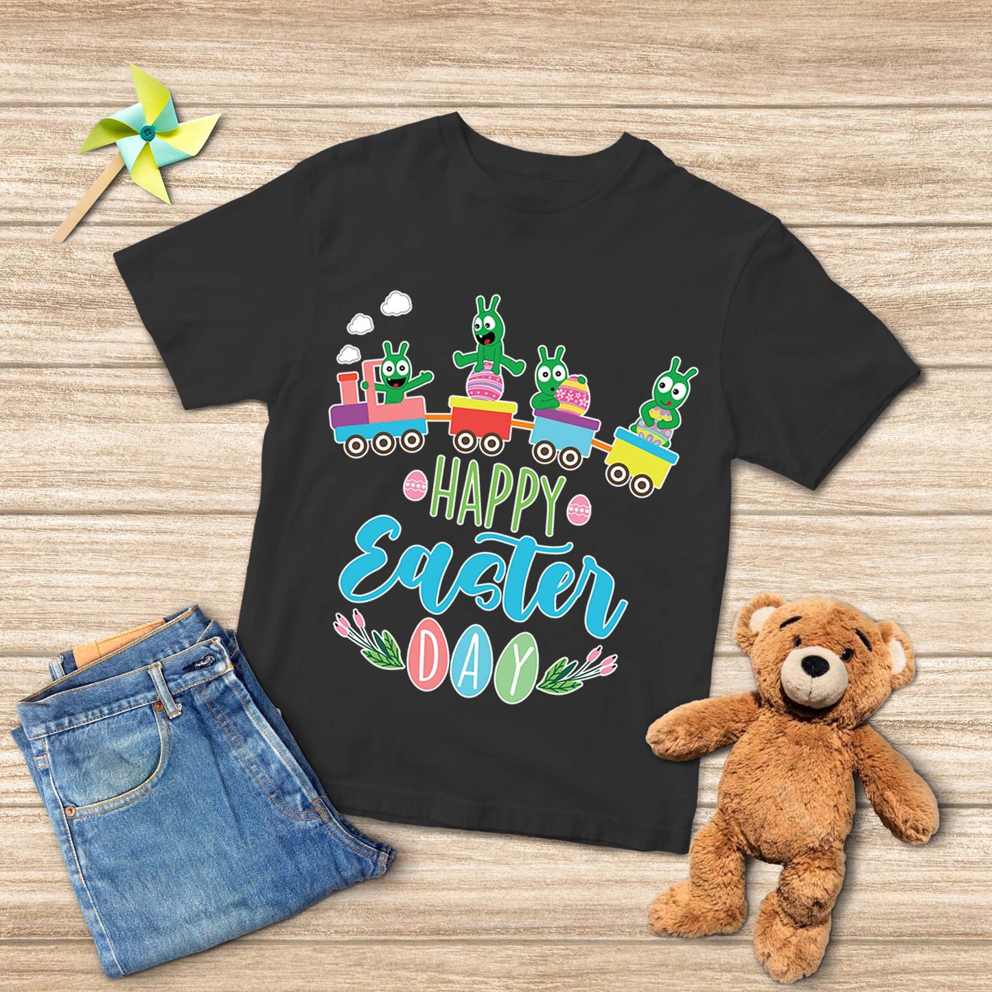 Guisante Guisante Feliz Día de Pascua en el colorido tren de Pascua Camiseta juvenil