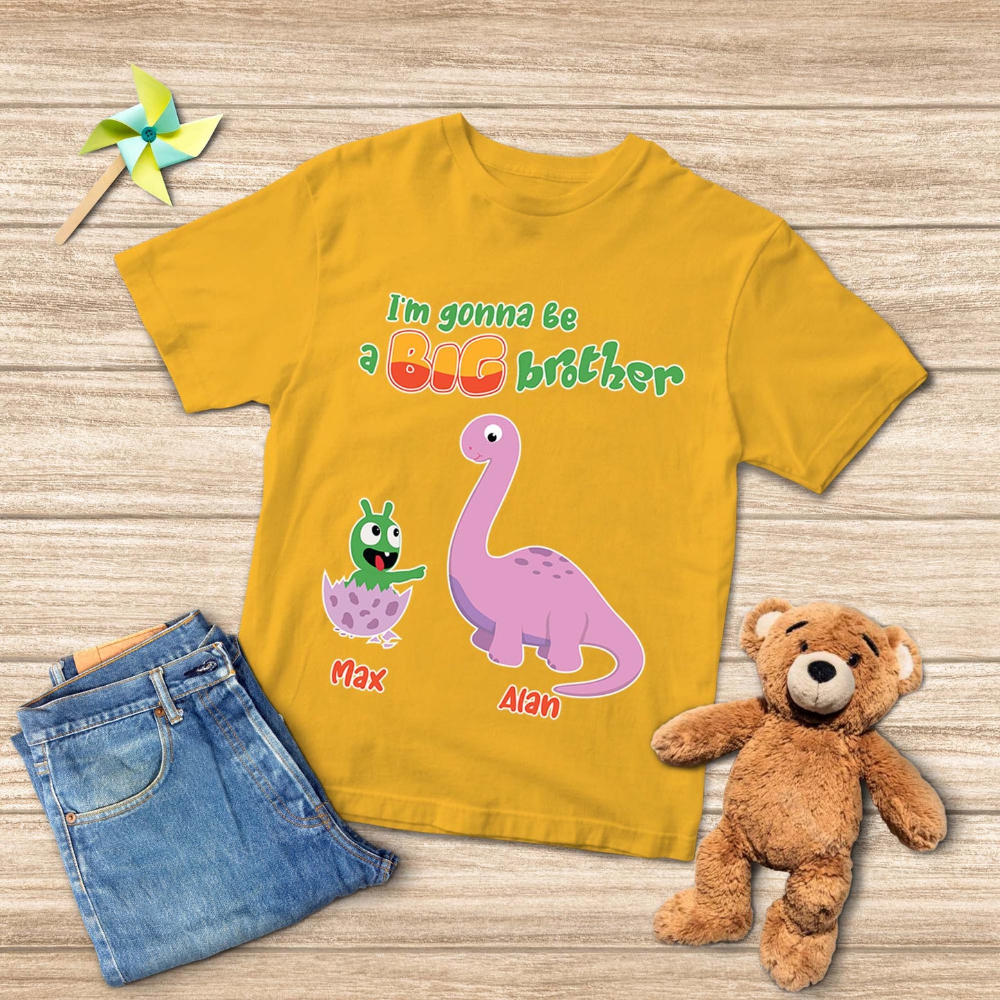 Pea Pea Big Brother Dinosaur Personalized Youth T Shirt For Kids