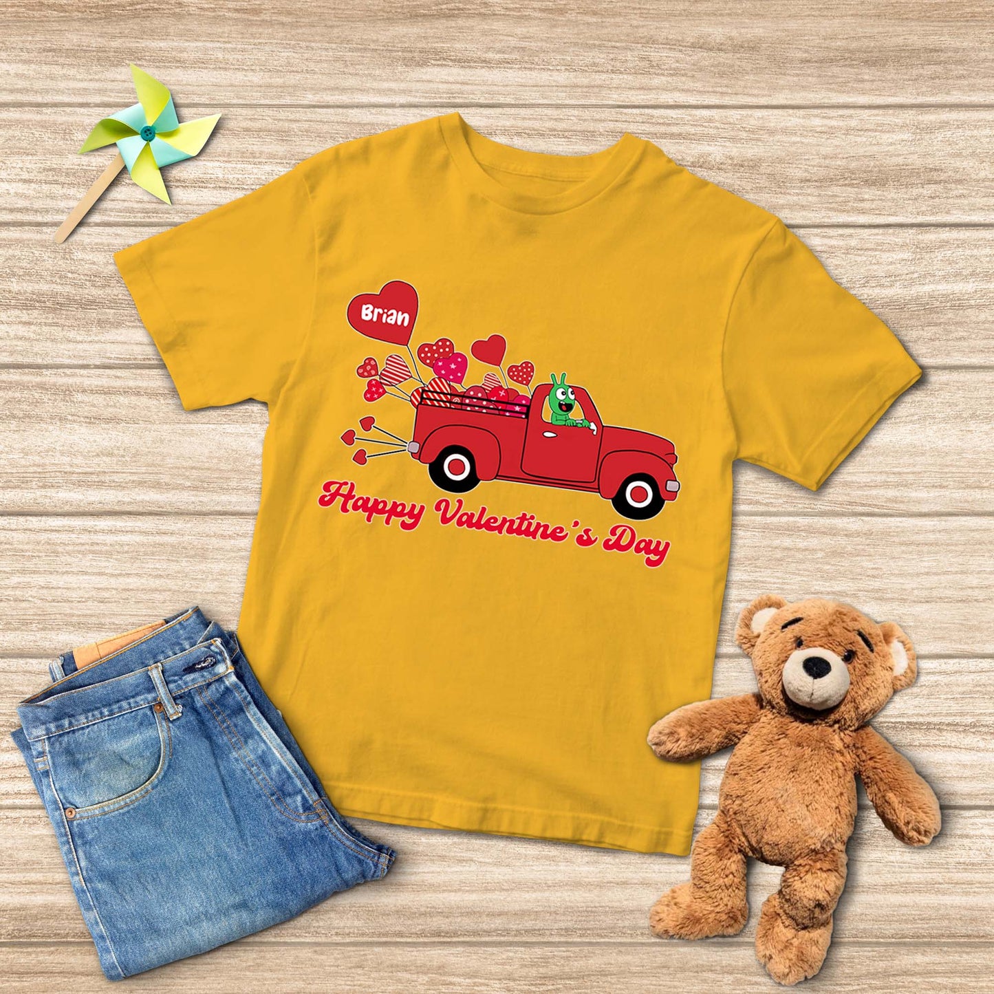 Pea Pea Valentine Balloon Red Truck Youth T Shirt