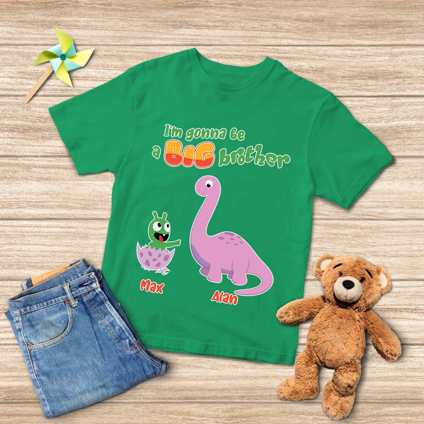 Pea Pea Big Brother Dinosaur Personalized Youth T Shirt For Kids