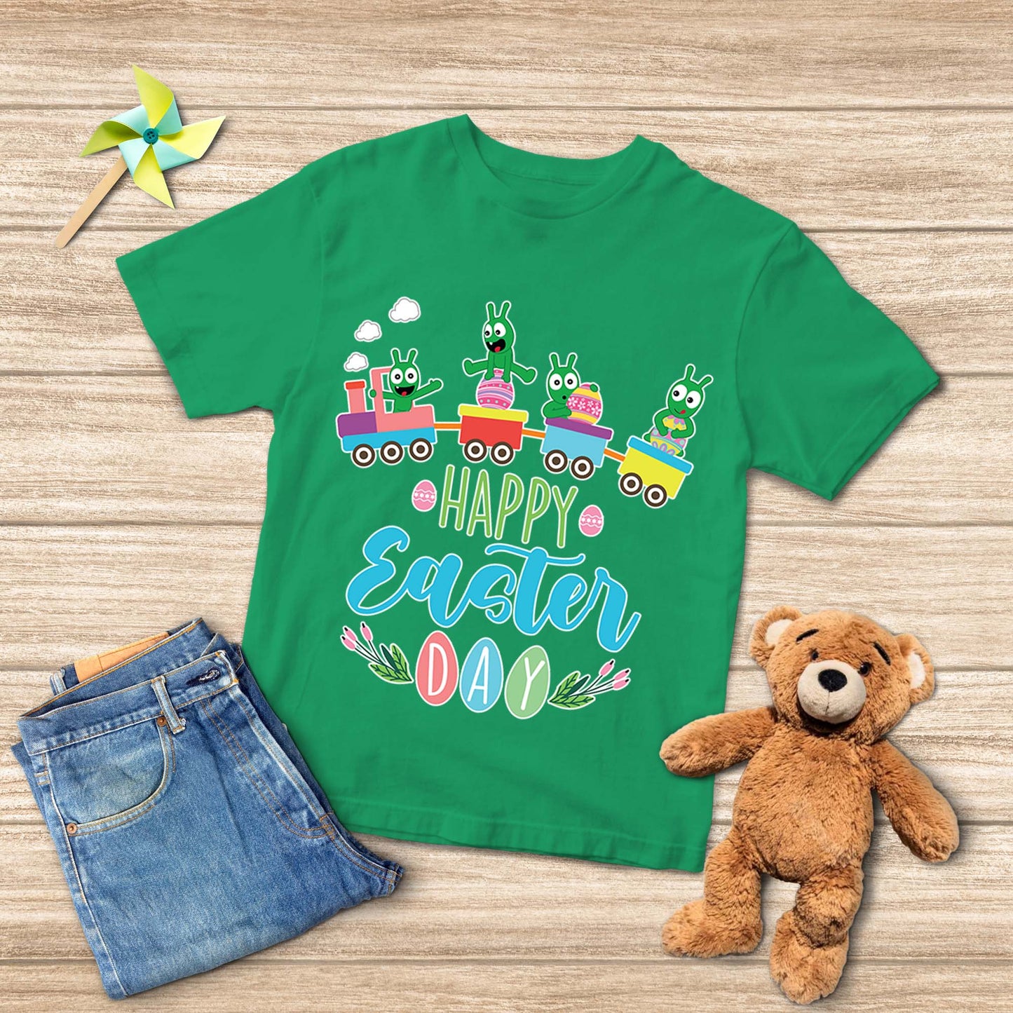 Guisante Guisante Feliz Día de Pascua en el colorido tren de Pascua Camiseta juvenil