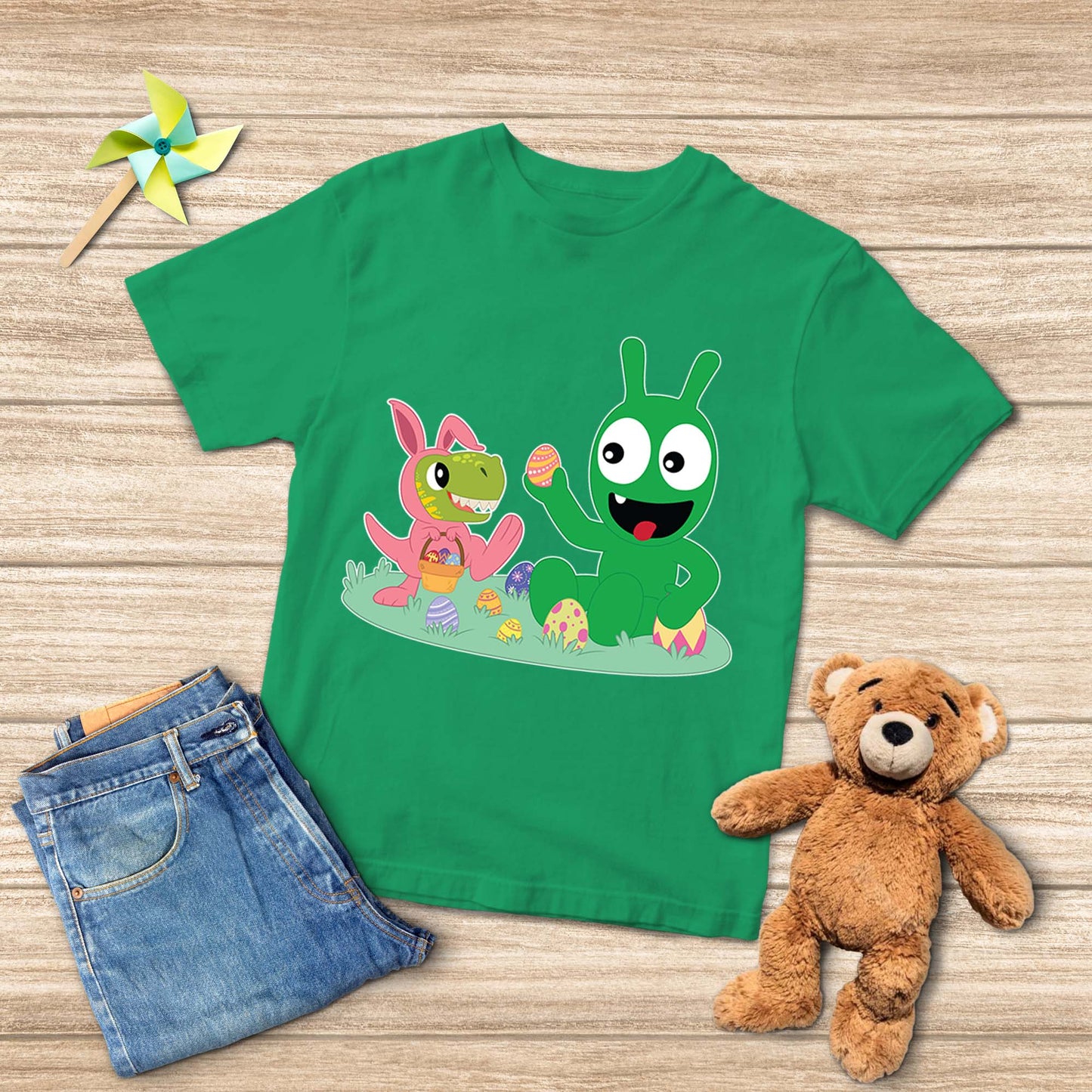 Pea Pea Picks Up Easter Eggs With Bunny-T Rex Youth T Shirt