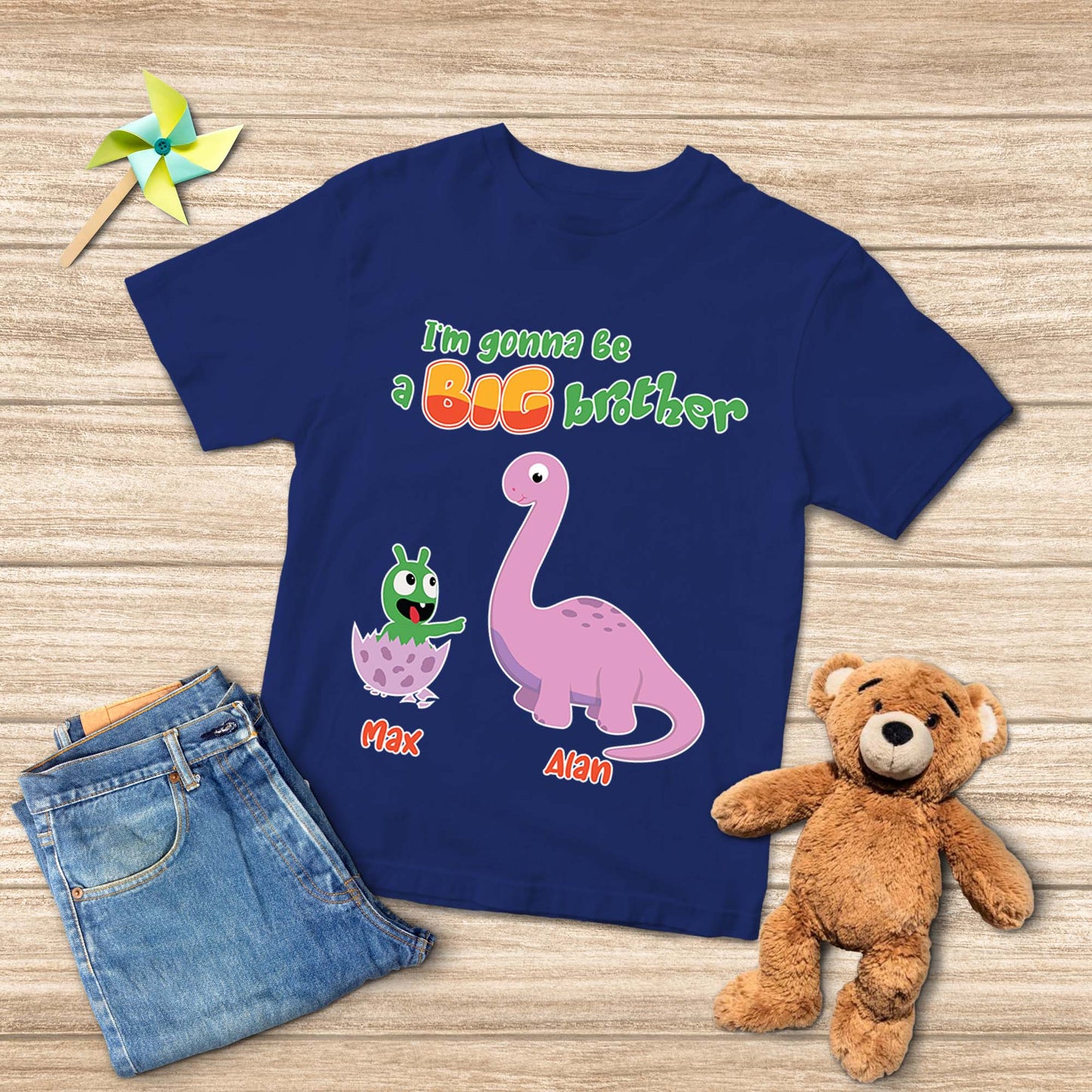 Pea Pea Big Brother Dinosaur Personalized Youth T Shirt For Kids