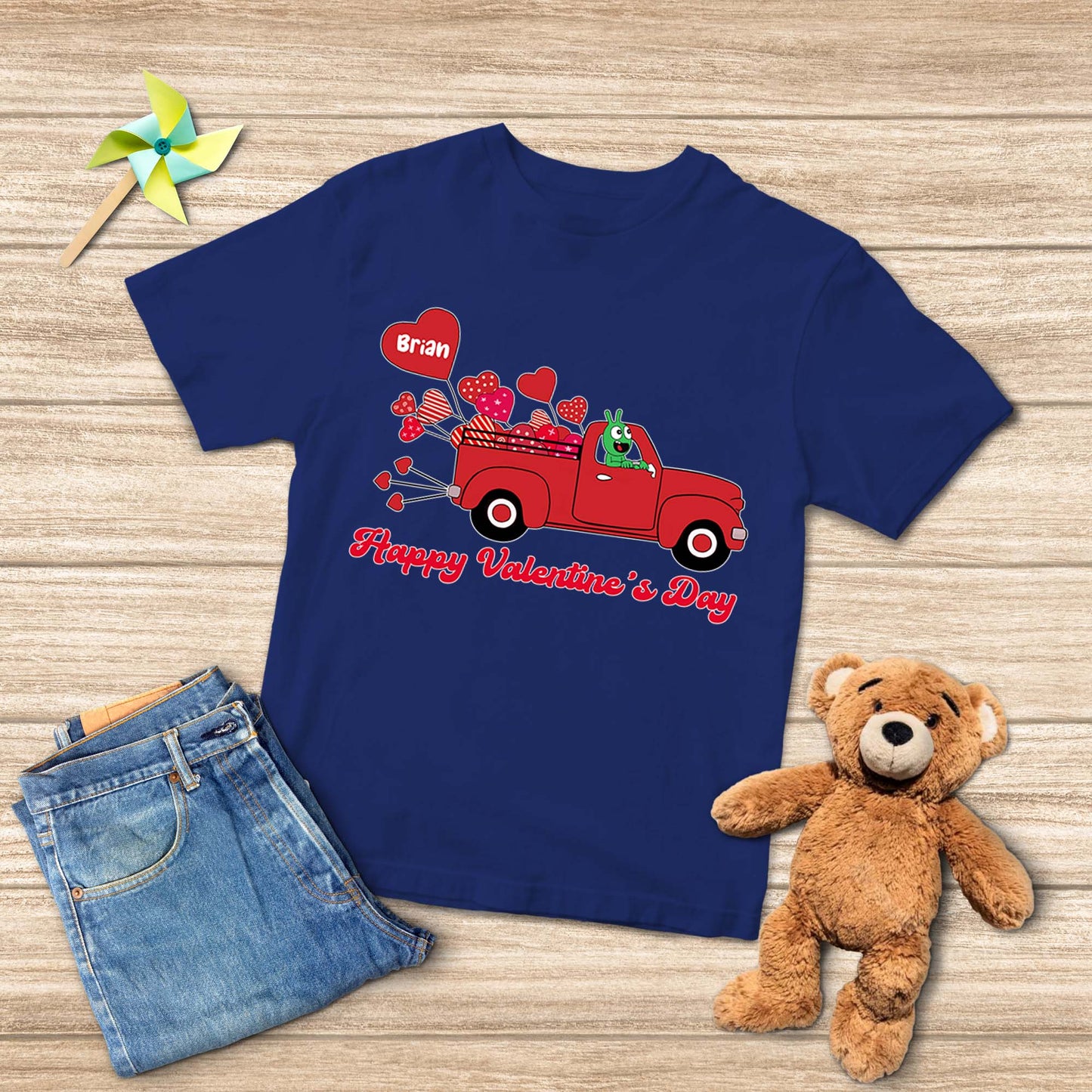 Pea Pea Valentine Balloon Red Truck Youth T Shirt