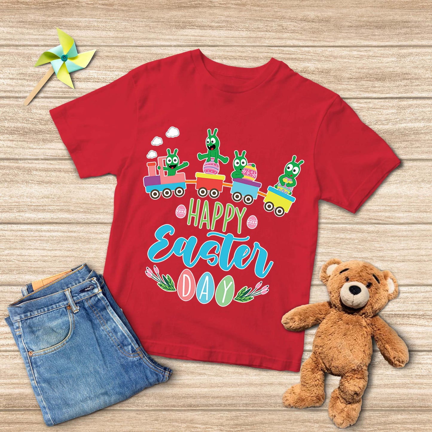 Pea Pea Happy Easter Day On Colorful Easter Train Youth T Shirt