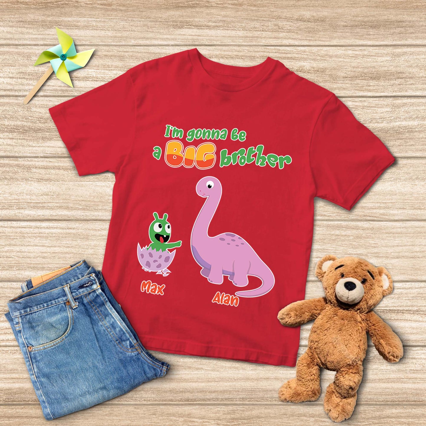 Pea Pea Big Brother Dinosaur Personalized Youth T Shirt For Kids