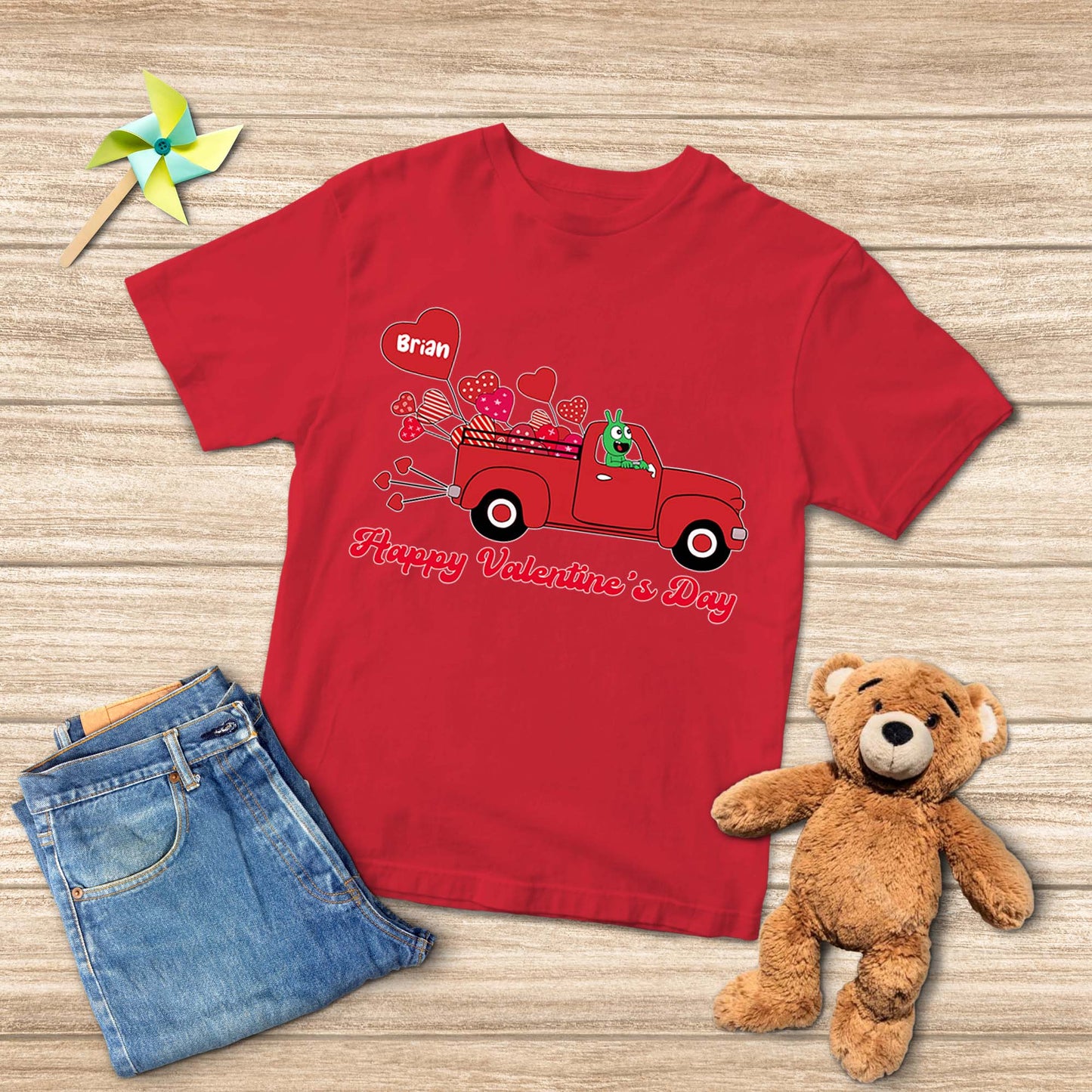 Pea Pea Valentine Balloon Red Truck Youth T Shirt